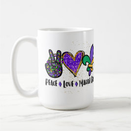 PEACE LIEBE MARDI GRAS LILA GREEN GOLD KAFFEETASSE