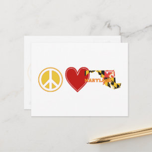 Peace Liebe Maryland Map Shaped State Flag Postkarte