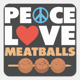 Peace Liebe Meatballs: Quirky Ode to Savory Deligh Quadratischer Aufkleber