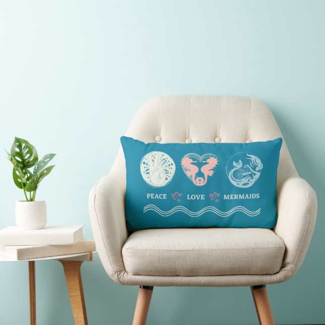 Peace Liebe Mermaids Künstlerisch Aquamarin Lumbar Lendenkissen (Stuhl )