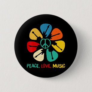Peace Liebe Music Gitarre Blume Rock and Roll Button