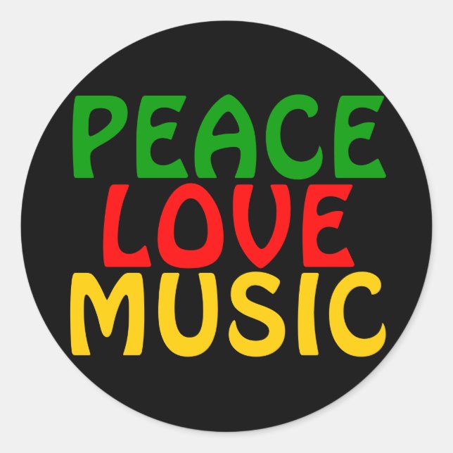 Peace Liebe Music Green Red Gold Runder Aufkleber (Vorderseite)
