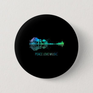 Peace Liebe Music Guitar Lake Shadow Hippie Musici Button