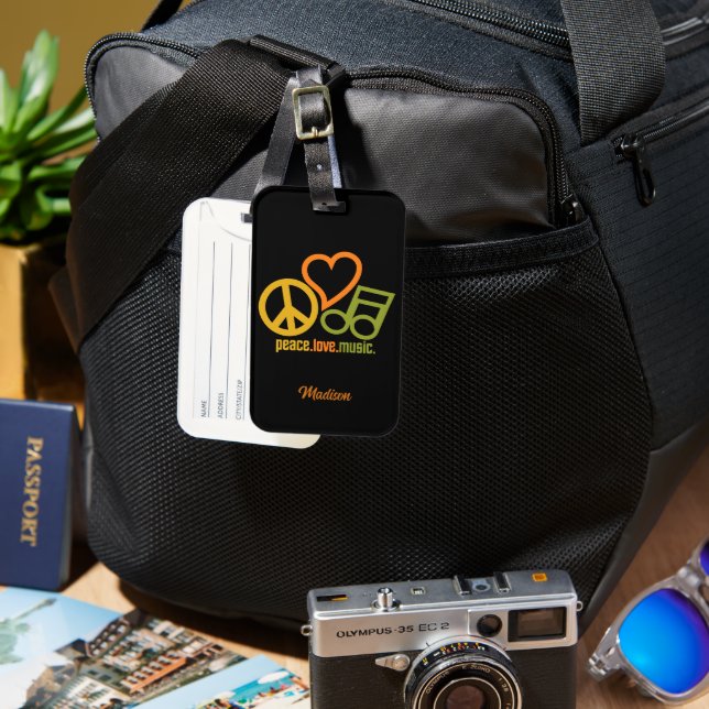 Peace Liebe Music individuelle Name Gepäckanhänger (Vorderseite & Rückseite)