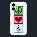 Peace Liebe Music iPhone 16 Hülle<br><div class="desc">Ein niedliches Geschenk für einen Musiker mit einem Friedenszeichen,  Herz und einem Musiksymbol für einen Treppenstil.</div>