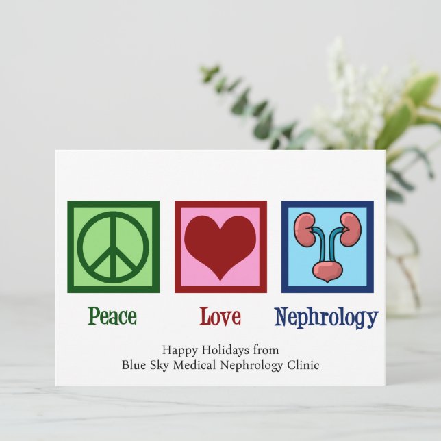 Peace Liebe Nephrologie Weihnachtsnephrologe Feiertagskarte (Stehend Vorderseite)