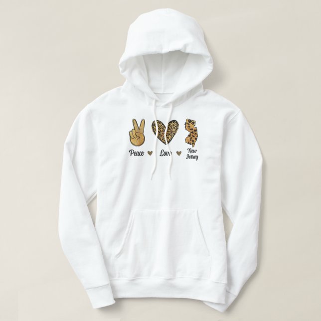Peace Liebe New Jersey Leopard Flag Map Souvenirs Hoodie (Design vorne)