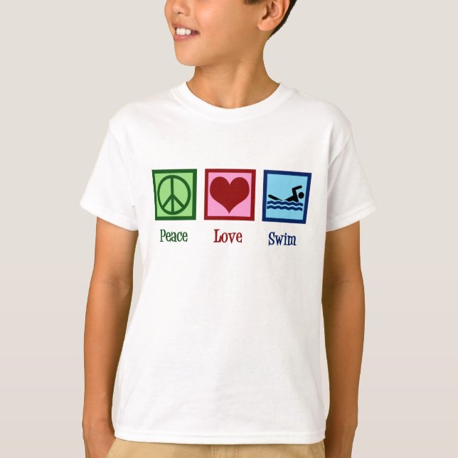 Peace Liebe Niedlich schwimmen Kinder T-Shirt (Vorderseite)