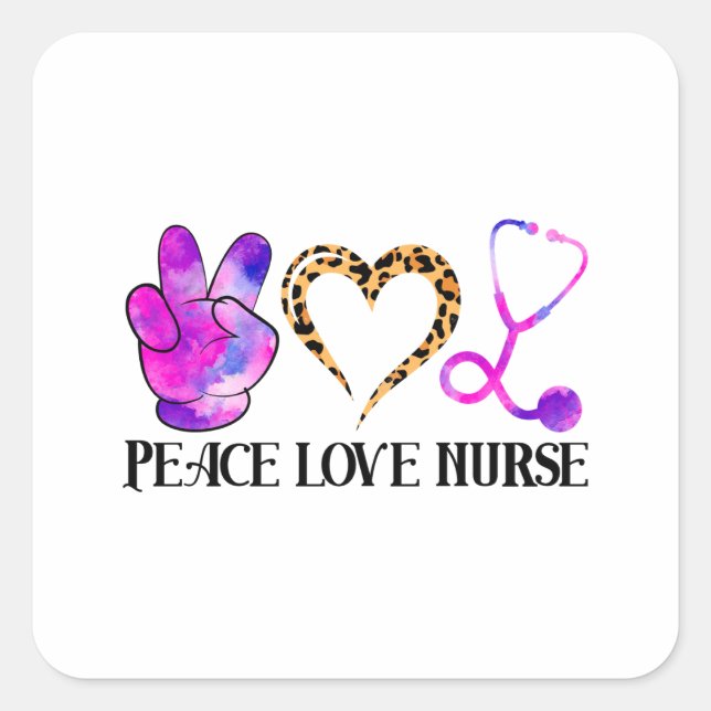 Peace Liebe Nurse - Niedliche Krankenversicherung Quadratischer Aufkleber (Vorderseite)