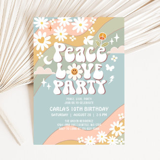 Peace Liebe Party Daisy Hippie 70er Birthday Einladung