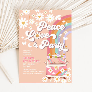 Peace Liebe Party Groovy Daisy Rainbow Birthday Einladung