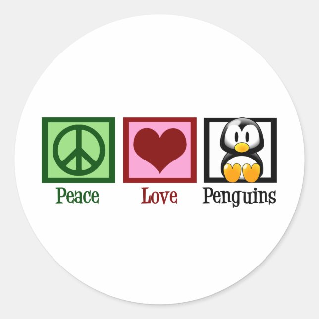 Peace Liebe Penguins Runder Aufkleber (Vorderseite)