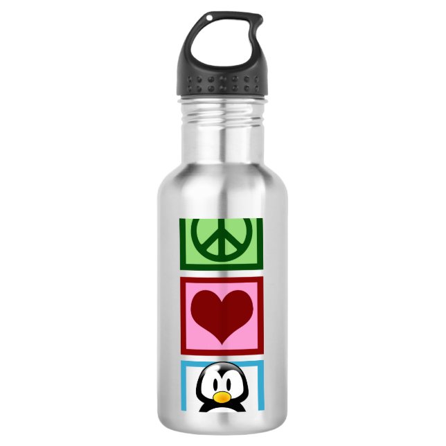 Peace Liebe Penguins Trinkflasche (Vorderseite)
