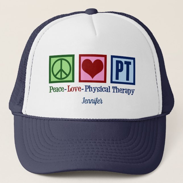Peace Liebe Physikalische Therapie Personalisiert  Truckerkappe (Vorderseite)