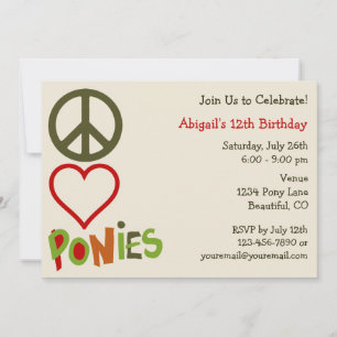 Peace Liebe Ponies Girl's Birthday Einladung