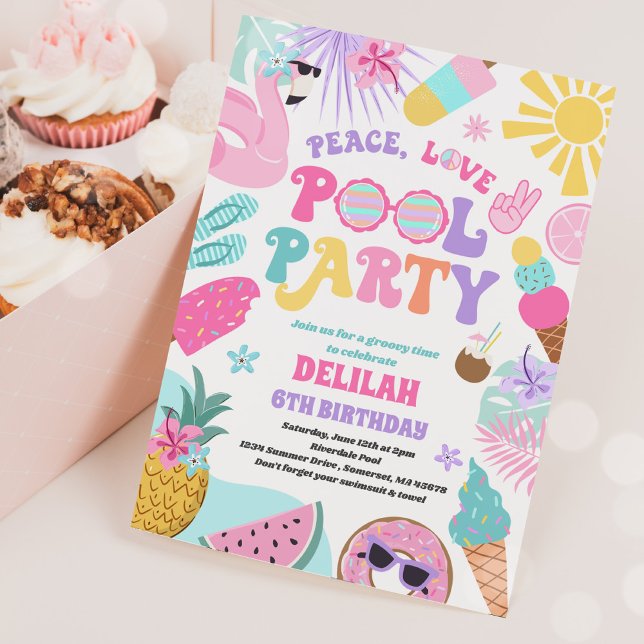 Peace Liebe Pool Party Groovy Sommerpool Geburtsta Einladung (Von Creator hochgeladen)