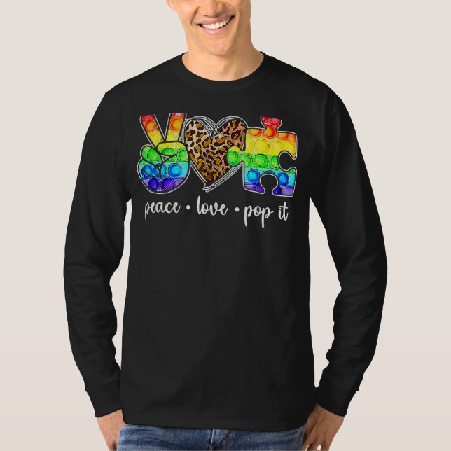 Peace Liebe Pop Es rätselt die Autismus-Bewusstsei T-Shirt (Vorderseite)