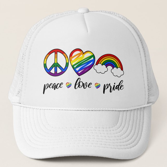 Peace Liebe Pride LGBTQ BoHo Truckerkappe (Vorderseite)
