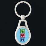 Peace Liebe PT Physikalische Therapie Schlüsselanhänger<br><div class="desc">Ein niedliches Weihnachtsgeschenk für Physiotherapeuten mit einem hübschen grünen Friedenszeichen,  rotem Herz und dem PT in blau für Physiotherapie. Kaufen Sie dieses Geschenk für Ihren Lieblings-Physiotherapeut.</div>