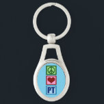 Peace Liebe PT Physikalische Therapie Schlüsselanhänger<br><div class="desc">Ein niedliches Weihnachtsgeschenk für Physiotherapeuten mit einem hübschen grünen Friedenszeichen,  rotem Herz und dem PT in blau für Physiotherapie. Kaufen Sie dieses Geschenk für Ihren Lieblings-Physiotherapeut.</div>