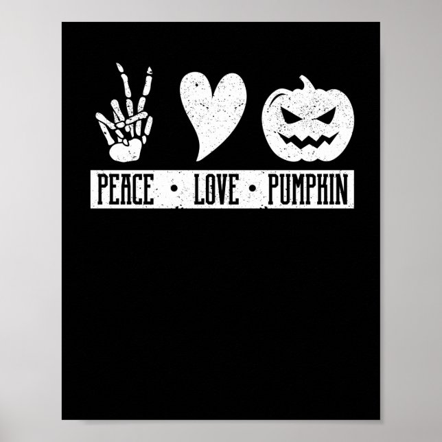 Peace Liebe Pumpkin Halloween Hippie Skeleton Herz Poster (Vorne)
