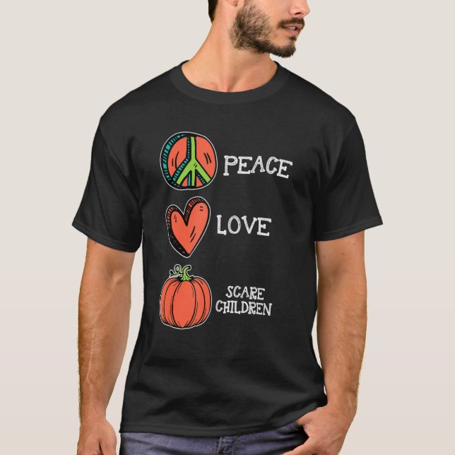 Peace Liebe Pumpkin Scare Children Fall Funny Hall T-Shirt (Vorderseite)