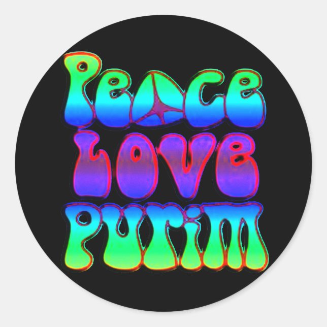 Peace Liebe Purim Runder Aufkleber (Vorderseite)
