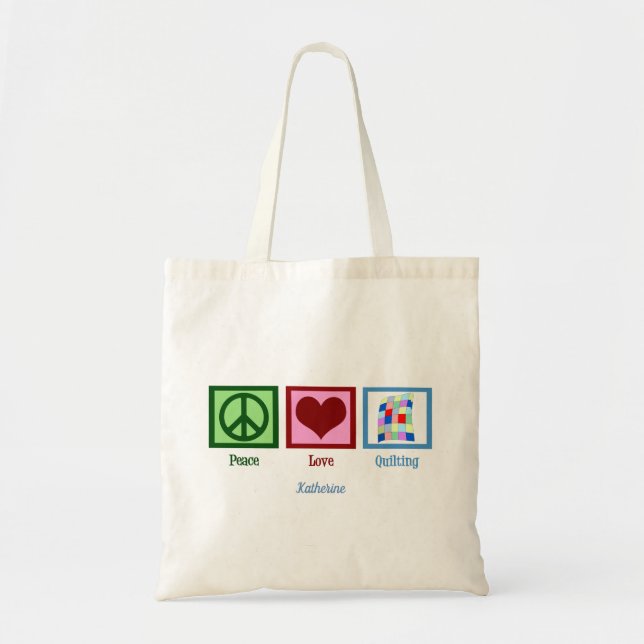 Peace Liebe Quilting Niedlich Quilter Monogram Tragetasche (Vorne)
