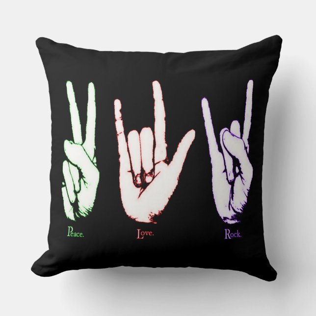 Peace Liebe Rock Hand Symbole Kissen (Vorderseite)