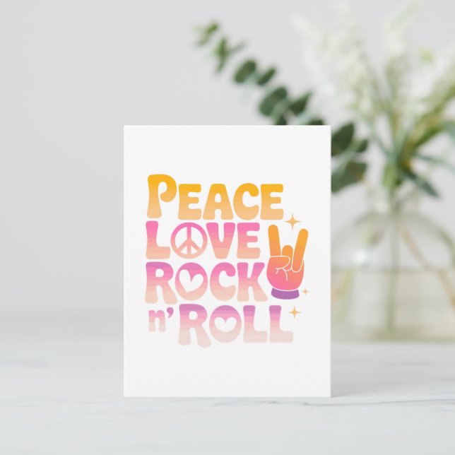 Peace Liebe Rock'n'Roll - Music-Inspiriert Typogra Postkarte (Stehend Vorderseite)