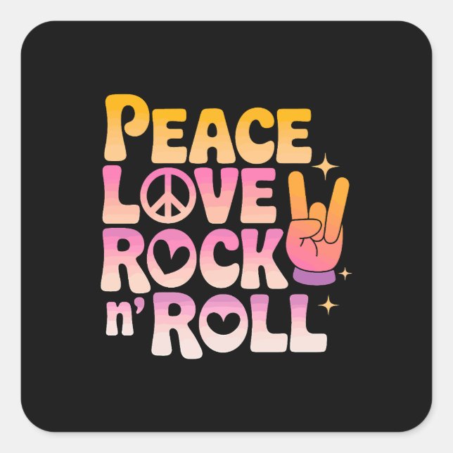 Peace Liebe Rock'n'Roll - Music-Inspiriert Typogra Quadratischer Aufkleber (Vorderseite)