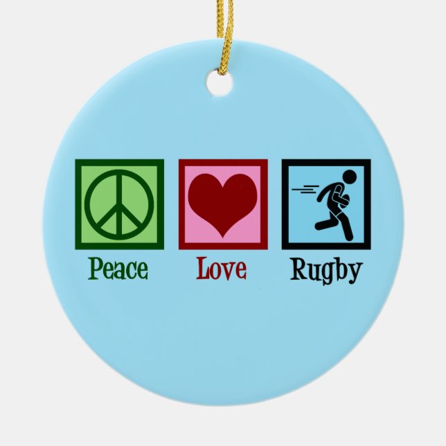 Peace Liebe Rugby Keramik Ornament (Vorne)