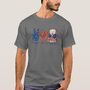 Peace Liebe Samoyed Dog Patriotic America Flag 4. T-Shirt