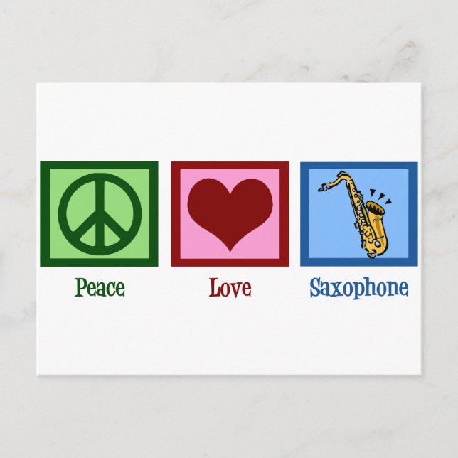 Peace Liebe Saxophon Postkarte (Vorderseite)
