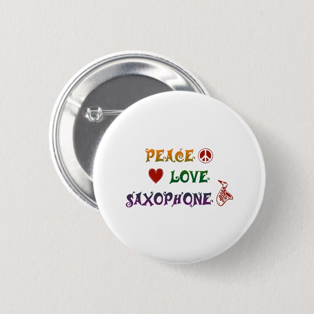 Peace Liebe Saxophon Regenbogen Button (Vorne & Hinten)