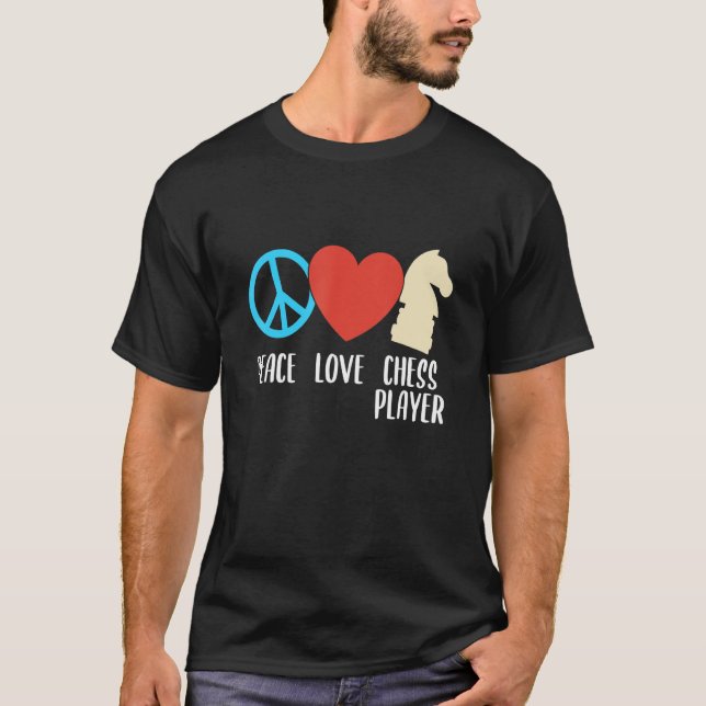 Peace Liebe Schach Spieler Trainersport Graph T-Shirt (Vorderseite)