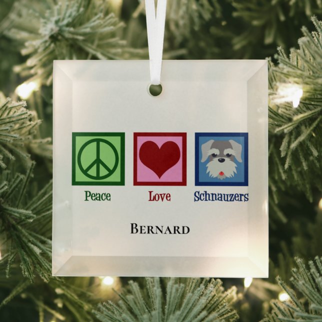 Peace Liebe Schnauzers Niedlich Personalisierte We Ornament Aus Glas (Insitu)