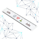 Peace Liebe Science Ruler mit Individuelle Name Lineal<br><div class="desc">Machen Sie Mess- und Mathematik-Hausaufgaben mit unserem personalisierten Liebe Science Lineal unterhaltsamer. Dieser dauerhafte Kunststoff-Lineal zeichnet sich durch ein lebendiges Design aus, das ein Friedenssymbol, ein Herz und eine Illustration chemischer Experimente als Darstellung der Wissenschaft enthält. Jede Seite des dekorativen Designs ist mit dem Namen Ihrer Wahl bedruckt, sodass es...</div>