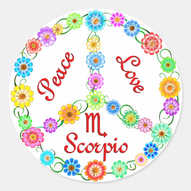 Peace Liebe Scorpio Runder Aufkleber (Vorderseite)