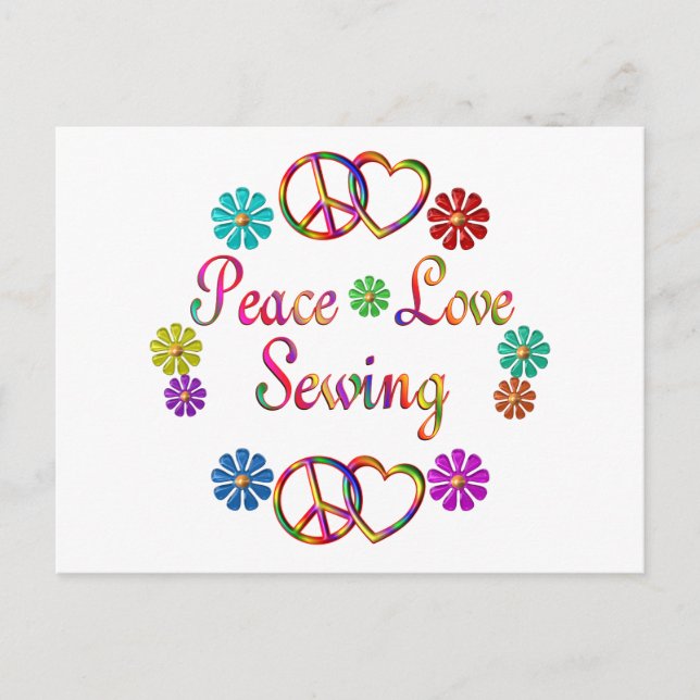 PEACE LIEBE SEWING POSTKARTE (Vorderseite)