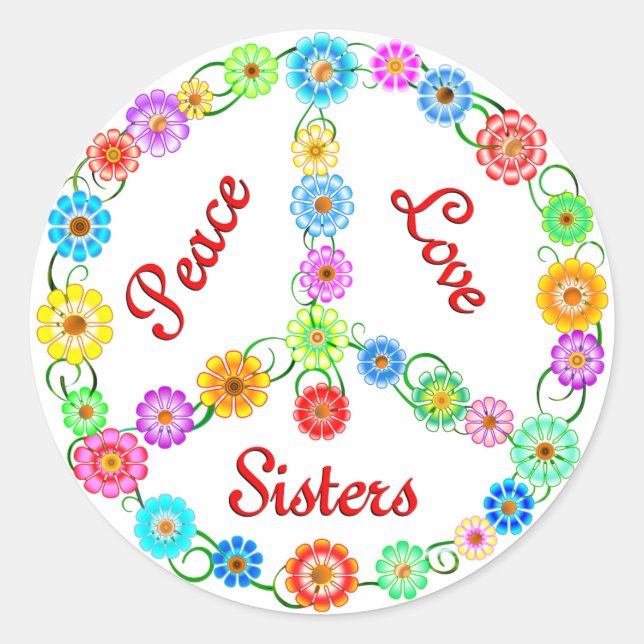 Peace Liebe Sisters Runder Aufkleber (Vorderseite)