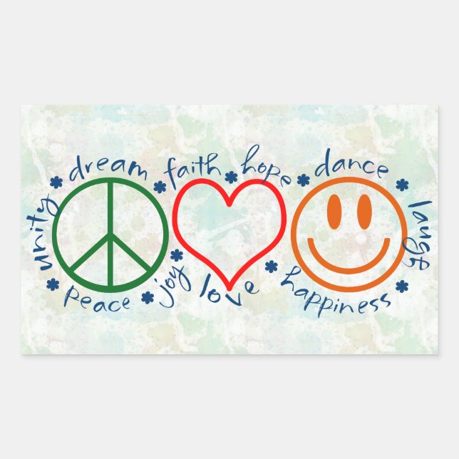 Peace Liebe Smile Rechteckiger Aufkleber (Vorderseite)