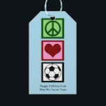 Peace Liebe Soccer Blue Custom Christmas Party Geschenkanhänger<br><div class="desc">Peace Liebe Fußball Geschenketiketten für Futbol Spieler oder Coach Weihnachtsgeschenke an die Mannschaft. Peace Liebe Soccer personalisierte blaue Gastgeschenk Tags.</div>