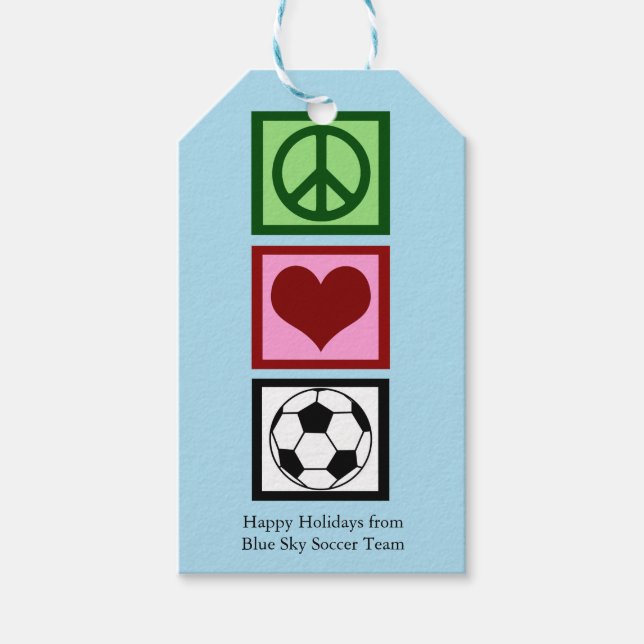 Peace Liebe Soccer Blue Custom Christmas Party Geschenkanhänger (Vorderseite)