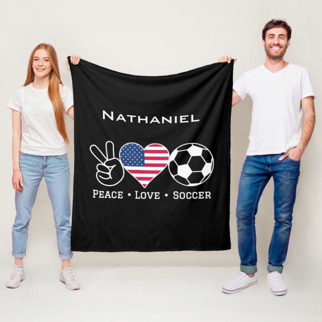 Peace Liebe Soccer USA Blanket mit Namen Fleecedecke (Beispiel)