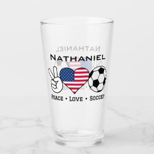 Peace Liebe Soccer USA Glass mit Namen Glas