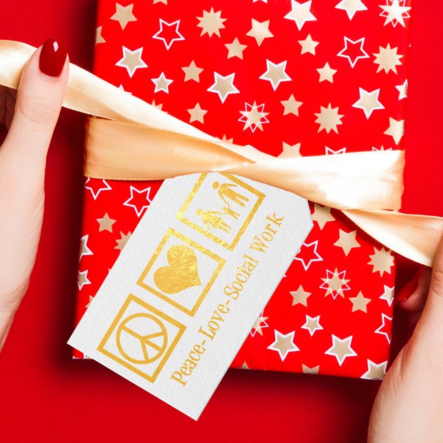 Peace Liebe Social Work Custom Holiday Party Gold Geschenkanhänger (Von Creator hochgeladen)