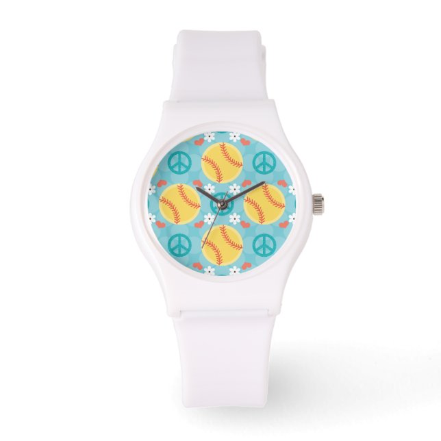 Peace Liebe Softball Armbanduhr (Vorderseite)