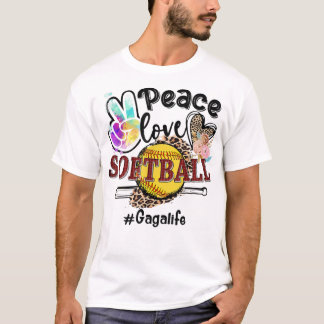 Peace Liebe Softball Gaga Life Mama Grandma Leopar T-Shirt