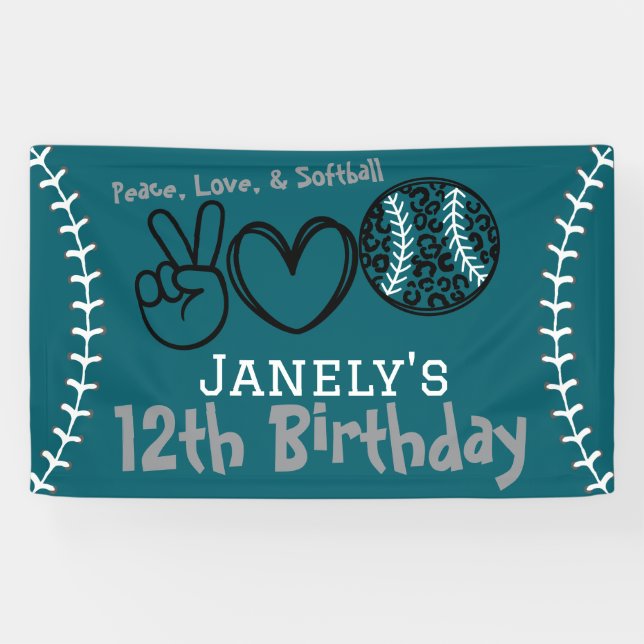Peace Liebe Softball Geburtstag Banner (Horizontal)